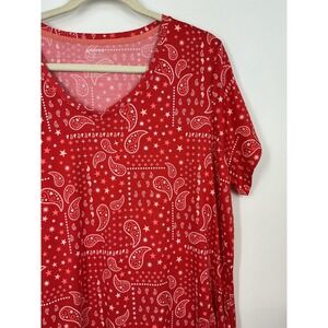 Joyspun Red Bandana Western Paisley Star Print V-Neck Pocket Casual Dress 2X